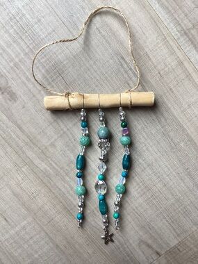 New Handmade Beaded Sun Catcher with Wire, Driftwood